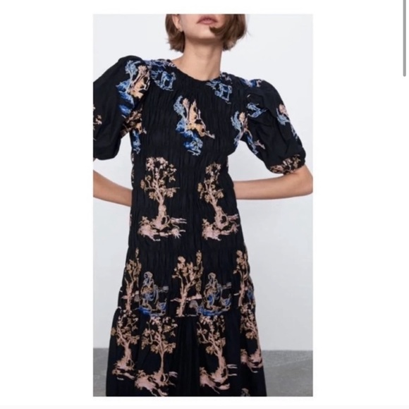 NWT Zara Elastic Trim Embroidered Dress S - Picture 3 of 9